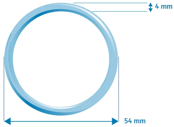 Die folgende Abbildung zeigt das Aussehen und die Dimensionen des Vaginalrings.